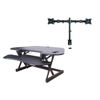 Rocelco CADR-46-ACUSB Corner Adjustable Height Desk Riser 46" w/ Extended Vertical Range (Black) & Dual Monitor Mount (DM2)