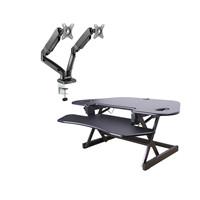 Rocelco CADR-46-ACUSB Corner Adjustable Height Desk Riser 46" w/ Extended Vertical Range (Black) & Dual Monitor Arm Mount (MA2)