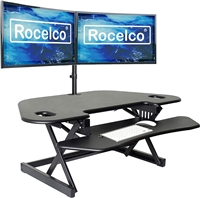 Rocelco Black CADRB-46-DM2 Corner Adjustable Height Desk Riser 46" & Dual Monitor Desk Mount Bundle