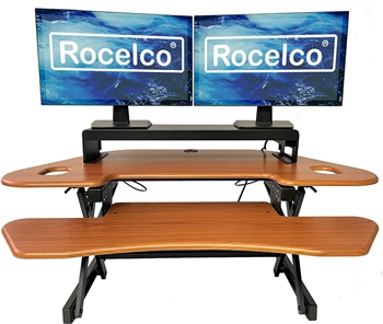 Rocelco Teak CADRT-46-DMS Corner Adjustable Height Desk Riser 46" & Dual Monitor Stand Bundle