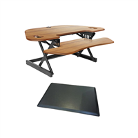Rocelco CADR-46 Corner Adjustable Height Desk Riser 46" w/ Extended Vertical Range (TEAK) & Medium Anti-Fatigue Mat (MAFM)