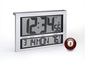 JUMBO LCD ATOMIC WALL CLOCK WITH 6 TIME ZONES (SILVER)