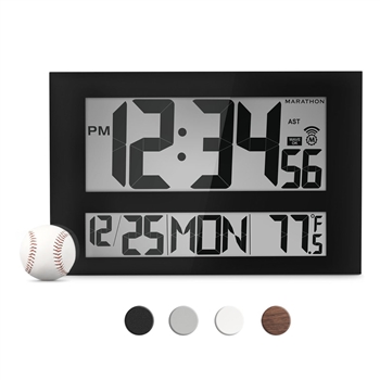 JUMBO LCD ATOMIC WALL CLOCK WITH 6 TIME ZONES (BLACK)