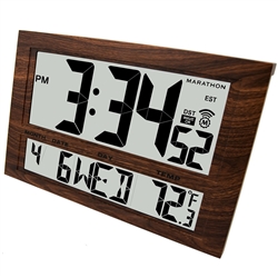 JUMBO LCD ATOMIC WALL CLOCK WITH 6 TIME ZONES (WOOD GRAIN)