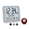 Slim Atomic Wall Clock with Full Calendar and Large Display and Indoor/Outdoor Temperature (GREY)