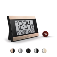 Atomic Digital Wall Clock with Auto Night Light, Temperature & Humidity (BLACK/GOLD))