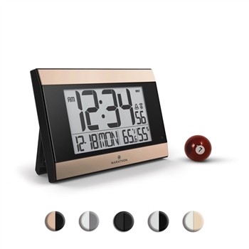 Atomic Digital Wall Clock with Auto Night Light, Temperature & Humidity (BLACK/GOLD))