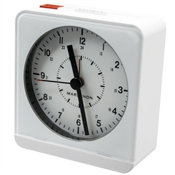 Marathon Analog Desk Alarm Clock With Auto-Night Light (WHITE)