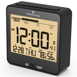 Marathon Desk Clock With RC Auto-Night Light, Heat & Comfort Index, 6 Time Zones (BLACK)