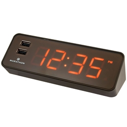 Marathon LED Alarm Clock with Two Fast Charging, Front Facing USB Ports (COCOA)