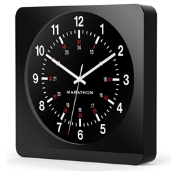 Marathon Jumbo 12-Inch Analog Wall Clock w/ Auto-Night Light & Silent Sweep (BLACK)