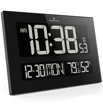 Marathon Reverse LCD Display Jumbo Atomic Wall Clock (BLACK)