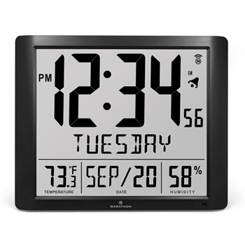 Super Jumbo Digital Atomic Wall Clock with 7" Digits & Full Date (BLACK)