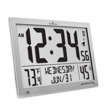 Slim Atomic Wall Clock Jumbo Full Calendar Display Indoor Temperature & Humidity (GRAPHITE GREY)