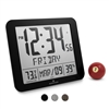 Slim Atomic Full Calendar Clock with Large 3.25" Digits, Indoor Temperature and Humidity (BLACK)