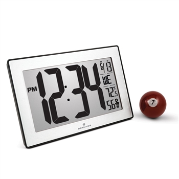 Atomic, Self-setting, Self-adjusting, Wall Clock w/ Stand & 8 Timezones (BLACK/STAINLESS STEEL))