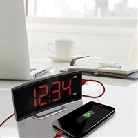 Curved Display LED Clock with Dual Alarm and 1 USB Charging Port (BLACK)