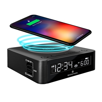 Marathon Compact Wireless Fast Dual Charging Clock (Black)