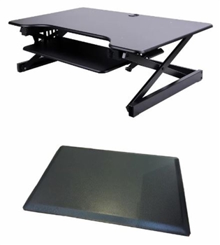 Rocelco 40" Sit To Stand Adjustable Height Desk Riser w/ Extended Vertical Range (Black) & Medium Anti-Fatigue Mat (MAFM) Bundle