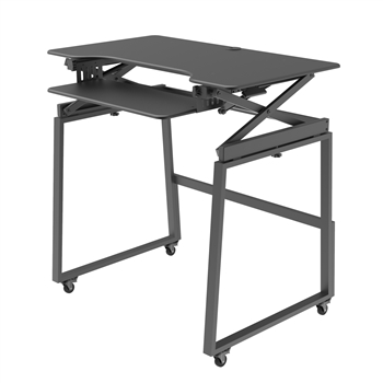 Rocelco 40" Deluxe Adjustable Height Desk Riser + Floor Stand Bundle, BLACK