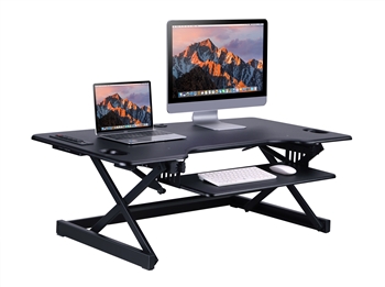 Rocelco 46" Sit To Stand Adjustable Height Desk Riser w/ USB & AC (BLACK)