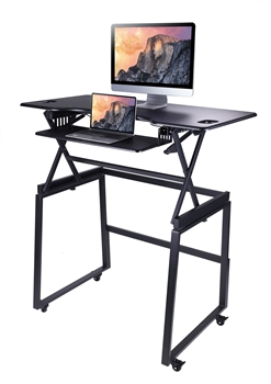 Rocelco 46" Deluxe Adjustable Height Desk Riser + Floor Stand Bundle, BLACK