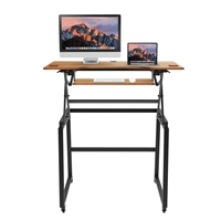 Rocelco 46" Deluxe Adjustable Height Desk Riser + Floor Stand Bundle, TEAK
