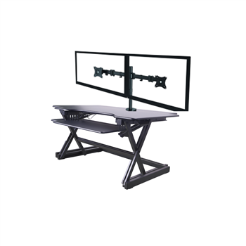 Rocelco DADR-40 Adjustable Height Desk Riser 40" w/ AC Outlets & USB Ports (Black) and Dual Monitor Desk Mount (DM2)