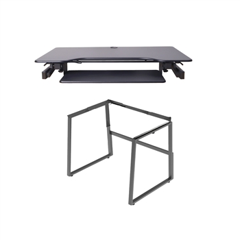 Rocelco DADR-40 Adjustable Height Desk Riser 40" w/ AC Outlets & USB Ports (Black) and Floor Stand (FS2)