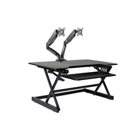 Rocelco 40" Sit To Stand Adjustable Height Desk Riser w/ Extended Vertical Range (Black) & Dual Monitor Support Arm (MA2)