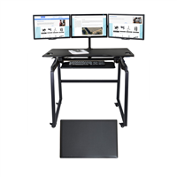 Rocelco DADRB (Black) Deluxe 46" Sit To Stand Adjustable Height Desk Riser and Mobile Floor Stand w/ Triple Monitor Mount & Medium Anti-Fatigue Mat (MAFM)