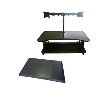 Rocelco DADRB Deluxe 37" Sit To Stand Adjustable Height Desk Riser (White) w/ Dual Monitor Mount (Black) & Anti-Fatigue Mat Bundle