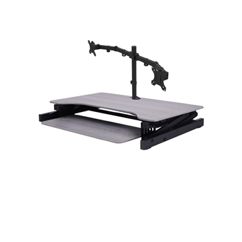 Rocelco DADRG (Grey) Deluxe 37" Sit To Stand Adjustable Height Desk Riser w/ Dual Monitor Mount (Black)