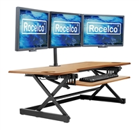 Rocelco 46" Sit To Stand Adjustable Height Desk Riser w/ Extended Vertical Range (TEAK) & Triple Monitor Mount DM3)