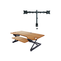 Rocelco DADRT (Teak) Deluxe 46" Sit To Stand Deluxe Adjustable Height Desk Riser w/ Dual Monitor Mount