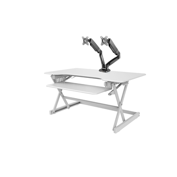 Rocelco 40" Sit To Stand Adjustable Height Desk Riser w/ Extended Vertical Range (WHITE) & Dual Monitor Support Arm (MA2)