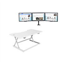 Rocelco 46" Sit To Stand Adjustable Height Desk Riser w/ Extended Vertical Range (WHITE) & Triple Monitor Mount (DM3)