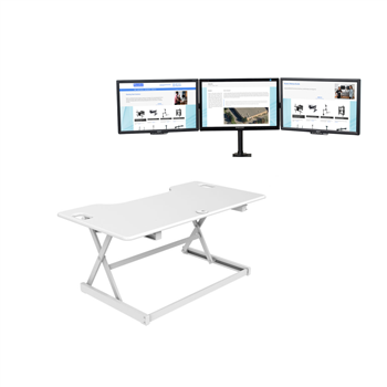 Rocelco 46" Sit To Stand Adjustable Height Desk Riser w/ Extended Vertical Range (WHITE) & Triple Monitor Mount (DM3)
