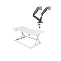 Rocelco 46" Sit To Stand Adjustable Height Desk Riser w/ Extended Vertical Range (WHITE) & Dual Monitor Mount (MA2)