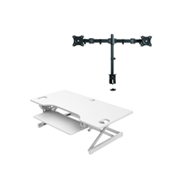 Rocelco DADRT (White) Deluxe 46" Sit To Stand Deluxe Adjustable Height Desk Riser w/ Dual Monitor Mount