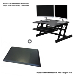 Rocelco EADR+MAFM 32" Adjustable-Height Desk Riser with Easy Lift Handles and Medium Anti-Fatigue Mat (Black)
