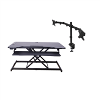 Rocelco 46" Wide EDR Electric Desk Riser with Enhanced Vertical Range (Black) & Dual Monitor Mount (DM2)