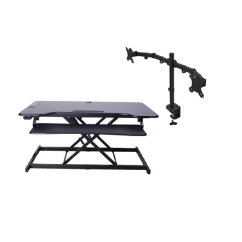 Rocelco 46" Wide EDR Electric Desk Riser with Enhanced Vertical Range (Black) & Dual Monitor Mount (DM2)