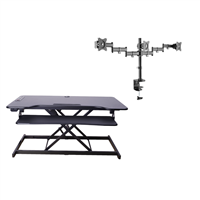 Rocelco 46" Wide EDR Electric Desk Riser with Enhanced Vertical Range (Black) & Triple Monitor Mount (DM3)