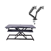 Rocelco 46" Wide EDR Electric Desk Riser with Enhanced Vertical & Range (Black) & Dual Monitor Mount (MA2)