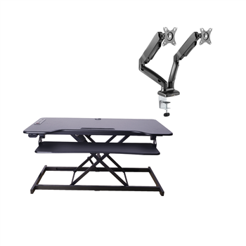 Rocelco 46" Wide EDR Electric Desk Riser with Enhanced Vertical & Range (Black) & Dual Monitor Mount (MA2)