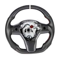 Tesla Model 3/Y Carbon Fiber Steering Wheel (w/heating, Black Nappa Leather)