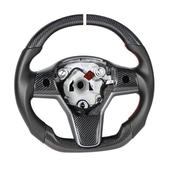 Tesla Model 3/Y Carbon Fiber Steering Wheel (w/heating, Black Nappa Leather)