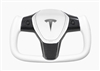 Tesla Model 3/Y Yoke Steering Wheel, Gloss Carbon Fiber Trim (w/heating, White Nappa Leather)