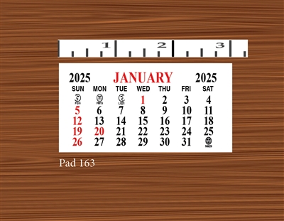 2025 - #163S Calendar Pad - Standard Date Pad w/ Adhesive Back